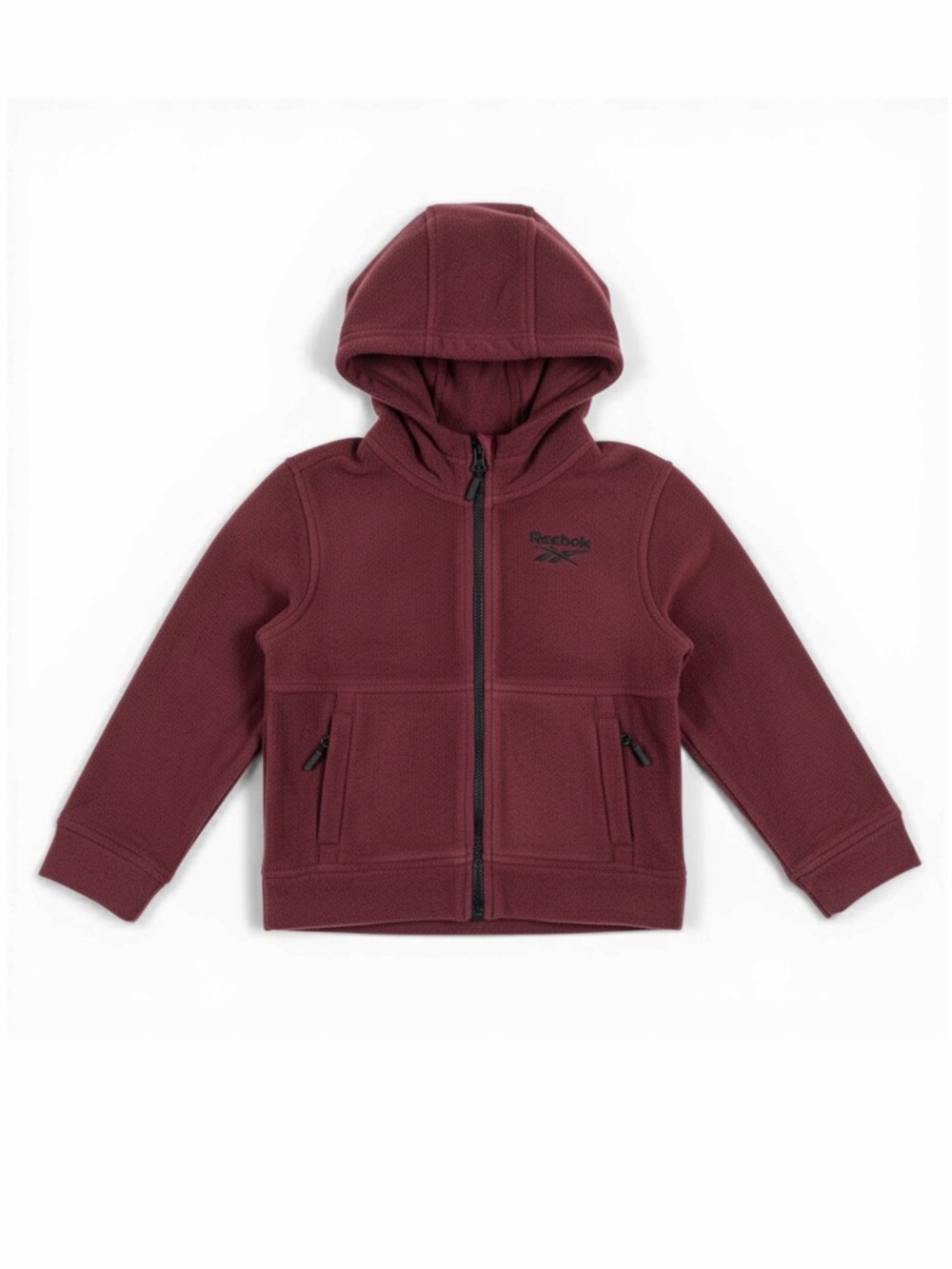 Reebok Boys Hooded Fleece Jacket Full Zip Warm Outerwear Maroon Child 5/6 NWT